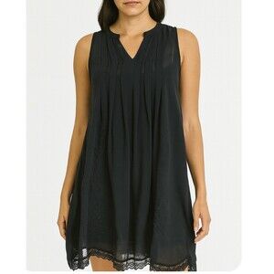 Anthropologie Staring at Stars Black Sheer Dress lace Embroidered tunic SZ M